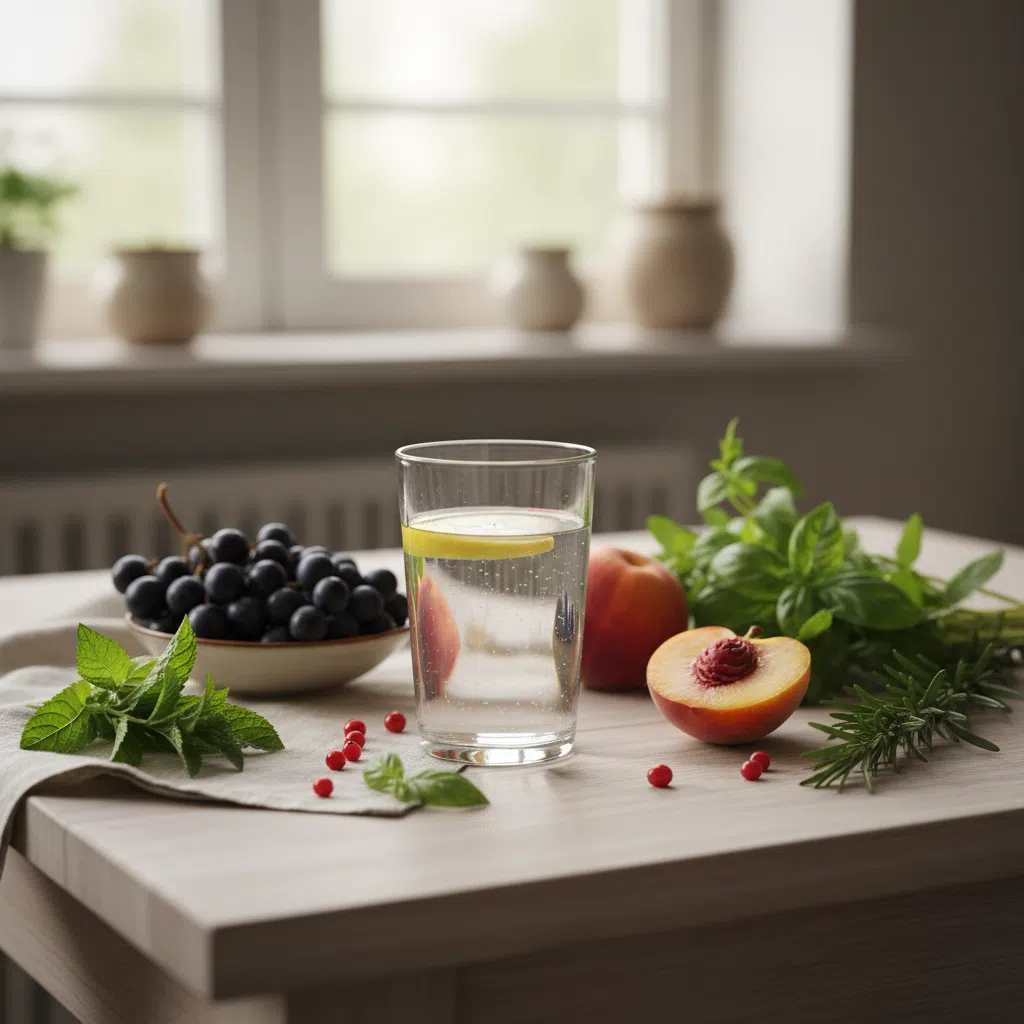 Icon-Komposition: Blitz für Energie, Blatt für Natürlichkeit, Sonne für Vitalität